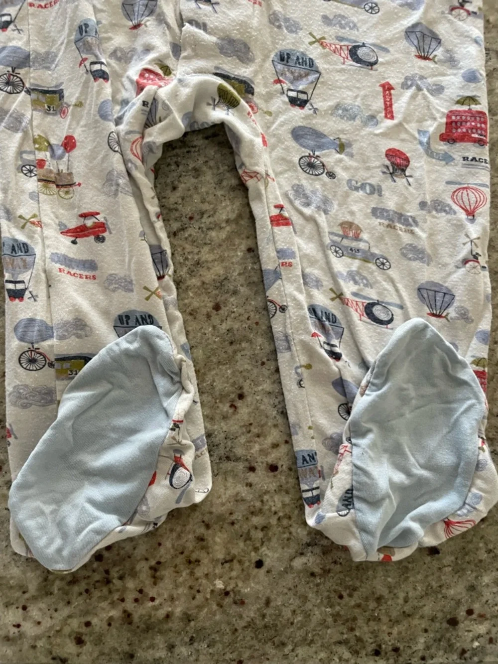 Magnetic Me Baby Footed One-Piece - Light Blue Travel Transportation Print